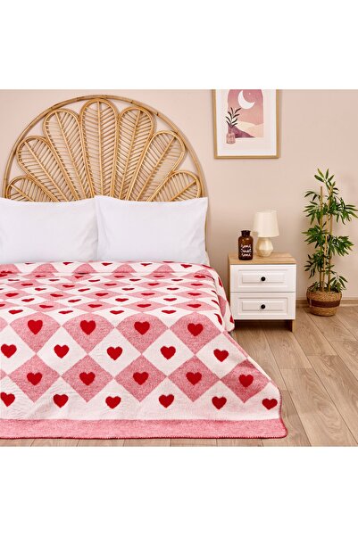 Evidea Soft Heart Cotton Double Blanket - Red - 200X220 cm