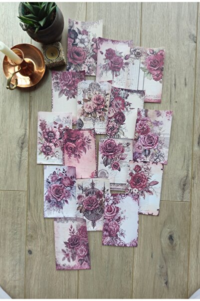 Mona Craftist طقم سجل قصاصات على شكل زهرة وردية حمراء عتيقة مكون من 15 قطعة -...