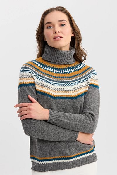 Desen Triko Pulover de lână de damă, cu gât complet, color fum