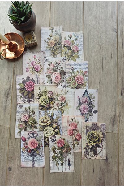 Mona Craftist 15 Adet Vintage Gül Scrapbook Kağıt Seti Bullet Journal Dekupaj...