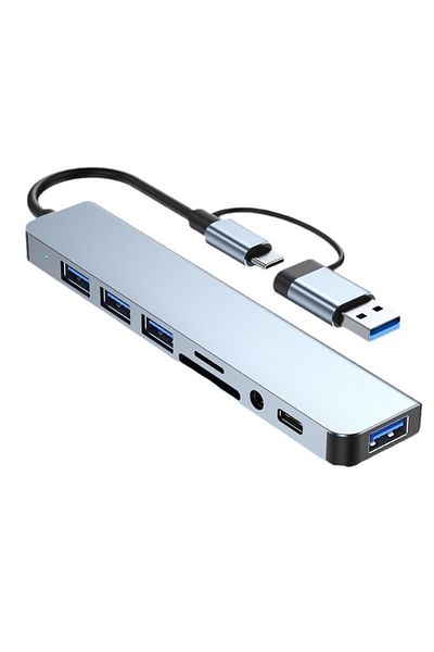 Choice 8 in 2 USB +Type C HUB Docking Station with 3.5mm Audio Jack Adapter Micro SD Card Reader Laptop ...