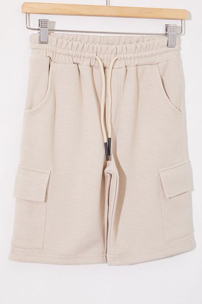 Cansın Mini Pantaloni scurți crem pentru băiat cu buzunar cargo cu talie elastică 18799