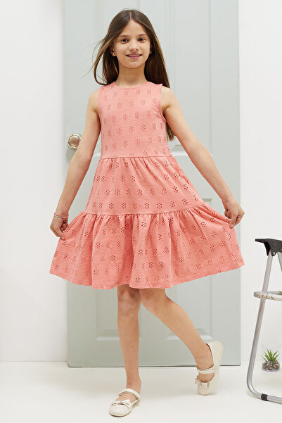 Cansın Mini Salmon Back Detailed Zero Sleeve Girl's Summer Dress 18569