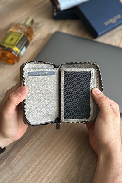 La La'Graccio Paris La'Graccio Paris Lancoves Men's Zippered Genuine Leather Handy Wallet Matte Mink