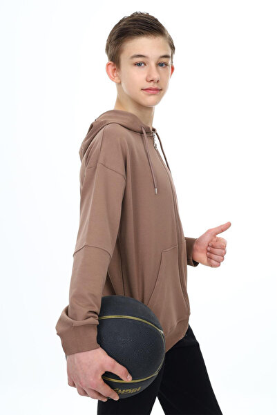 Cansın Mini Boy's Brown Hooded School Cardigan - 19207