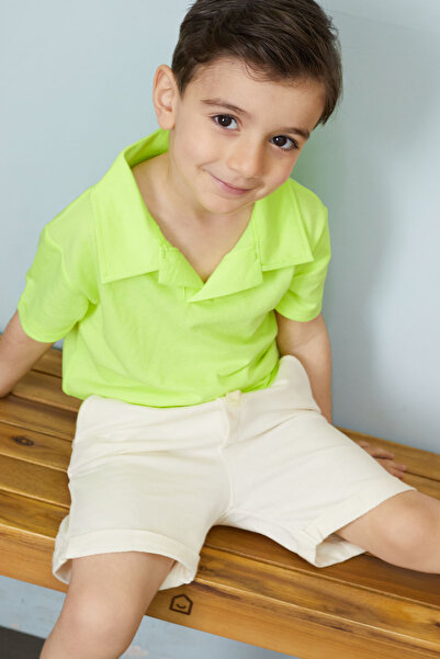 Cansın Mini Green Baby Boy Polo Collar and T-Shirt Shorts Set - 18634