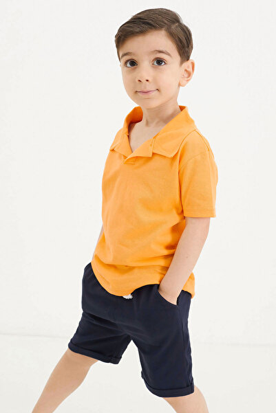 Cansın Mini Baby Boy Orange Polo Collar T-shirt with Shorts Set 18633