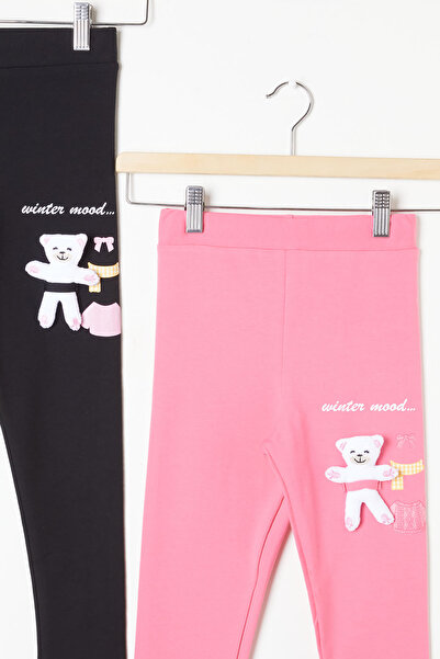 Cansın Mini Lányok mackó részletes 2 részes leggings fekete-zöld 16380