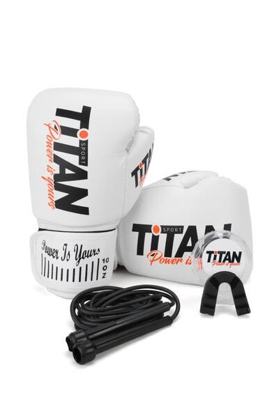 Titan Sport تيتان سبورت موديل 3 قفازات ملاكمة بيضاء + طقم معدات + حبل قفز