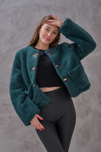 SHUGAA Women's Pocket Toggle Button Detail Plush Design Coat