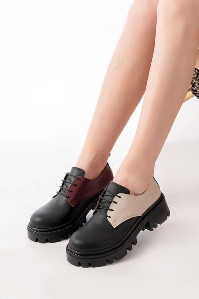 Bella Vista Black Garni Lace-Up Daily High-Sole Loafer Shoes