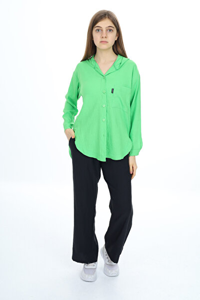 Cansın Mini Green Girl's Hooded Shirt Suit 17964