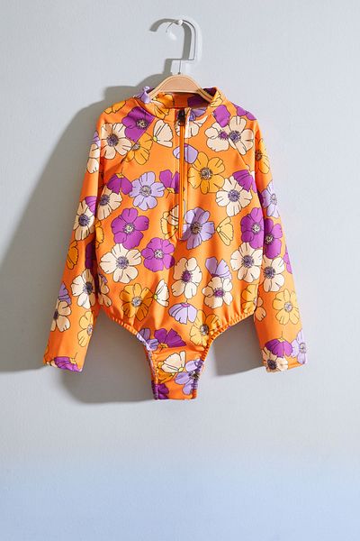 Cansın Mini Costum de baie pentru fetiță, cu mânecă lungă și cu fermoar, cu model de flori - 19002