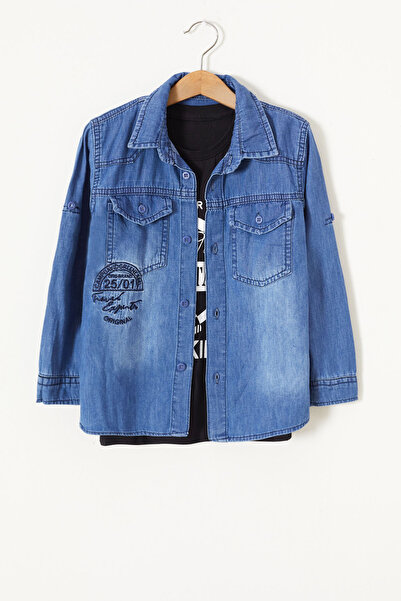 Cansın Mini Tricou cu imprimeu pentru băiat Cămașă Blue Jean 18243