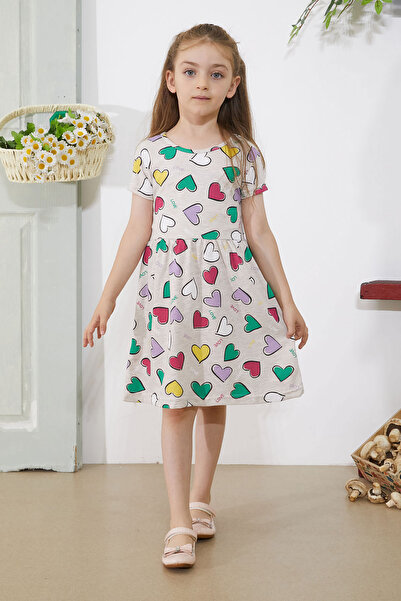 Cansın Mini Κοντομάνικο φόρεμα για κορίτσια με στάμπα με καρδιά - 18782
