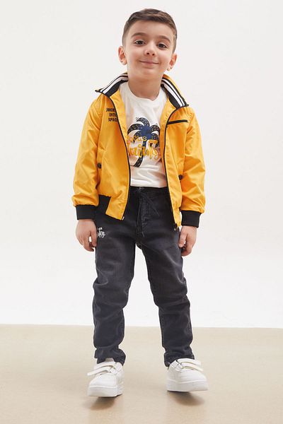 Cansın Mini Mustard Palm Printed T-Shirt Boy's 3-Piece Set with Jacket 17700