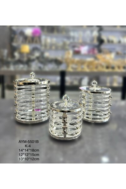 EVRA Gümüş 3'lü Dekoratif Şekerlik 5501B