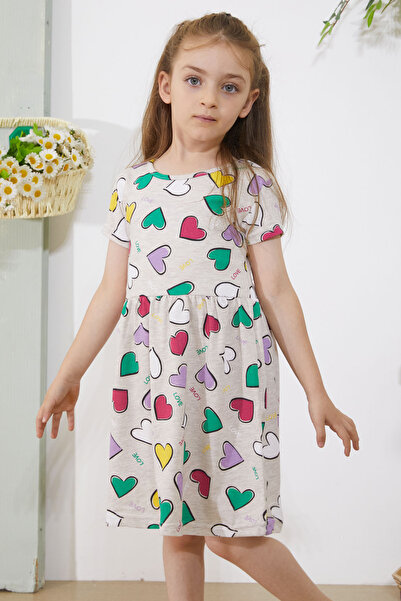 Cansın Mini Κοντομάνικο φόρεμα για κορίτσια με στάμπα με καρδιά - 18782