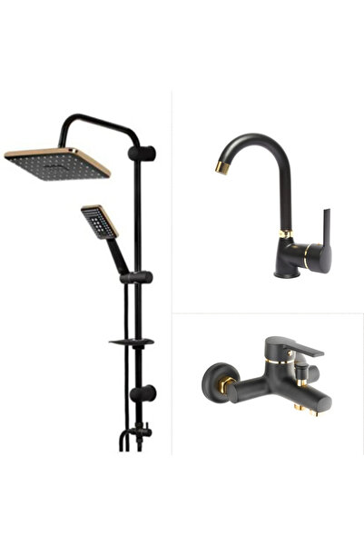 FAUMIX Siyah Gold Robot Yağmurlama Duş Seti Mix Siyah Banyo Lavabo Bataryası ...