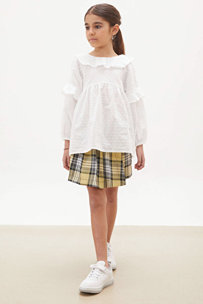 Cansın Mini Yellow Plaid Patterned Shorts Skirt Shirt Girl Suit 18239