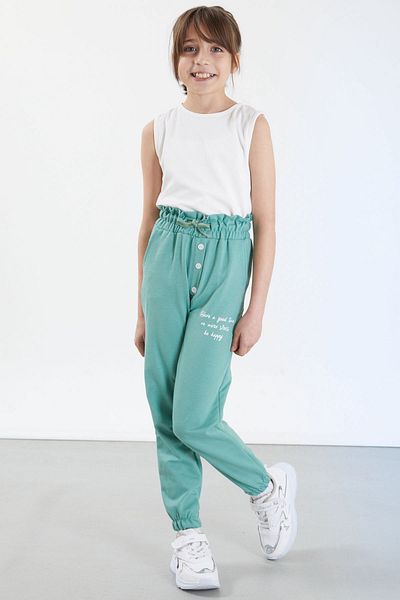 Cansın Mini Pantaloni de trening pentru fete, verzi, cu nasturi scrise, 17676
