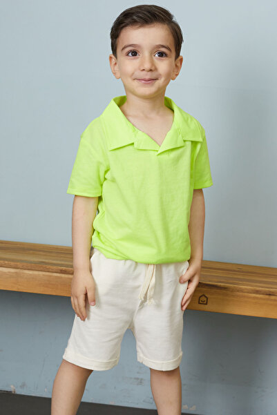 Cansın Mini Green Baby Boy Polo Collar and T-Shirt Shorts Set - 18634