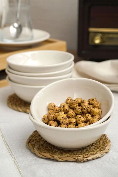 Eren Çini Seramiği 6-Piece Dream Porcelain Breakfast Presentation Snack Bowl Set - 10 Cm, Off White