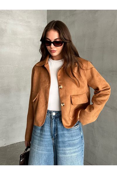 Laluvia Hellbraune Zelda-Kurzjacke aus Wildleder