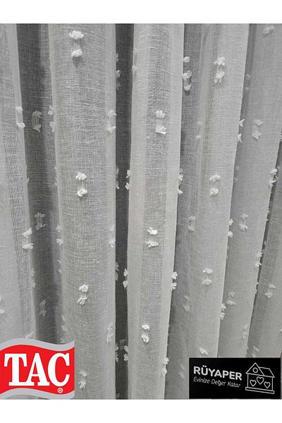 Taç Rüyaper New Season Thin Pleat Linen Floor Bearded Tulle Curtain Suitable for All Rooms