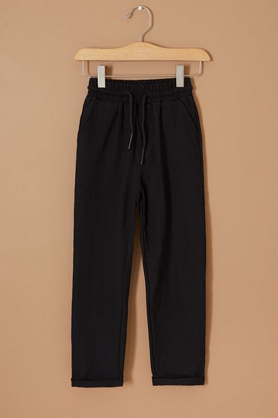 Cansın Mini Boy's Black Lace-up Double Leg Trousers - 19325