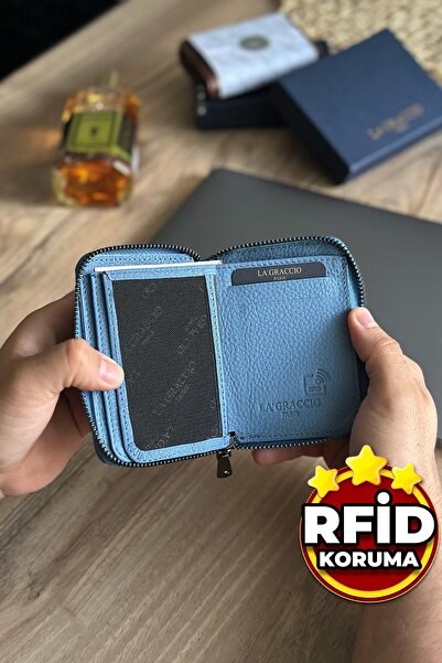 La La'Graccio Paris La'graccio Paris Lancoves Чоловічий гаманець на блискавці з натуральної шкіри, практичний, матовий, блакитний