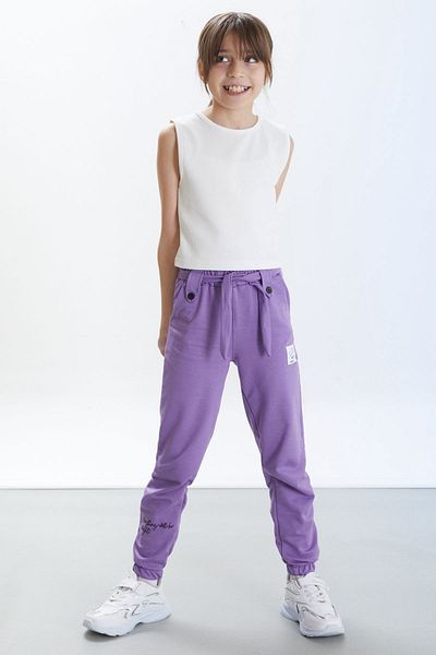 Cansın Mini Lilac Fashion Girl Embroidered Belted Girl's Sweatpants 17684