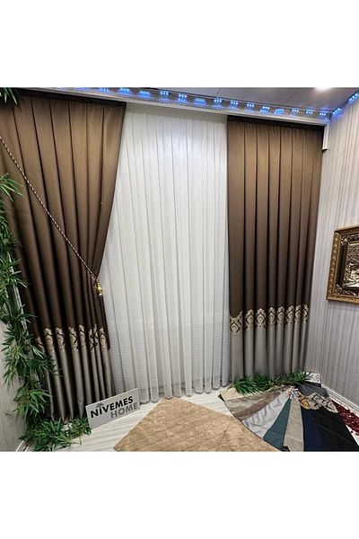 NİVEMESHOME Nivemeshome Parla Fj631698 V-26031 Brown 1/3 Close Pleated Background Curtain Apm