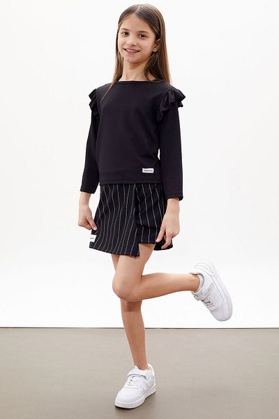 Cansın Mini Μαύρο ριγέ σορτς με φούστα και κοριτσίστικο κοστούμι 18271