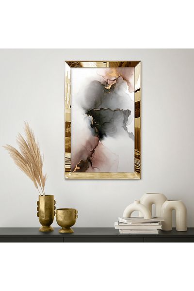 Zevahir Mobilya Dekorasyon Masă unică din MDF cu design abstract cu model de marmură cu cadru din plexiglas oglindă aurie