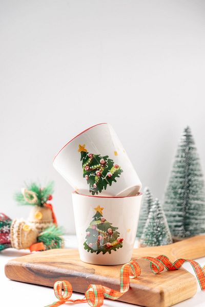 FH finehome Ellen 2-Piece Handleless Pine Tree Mug