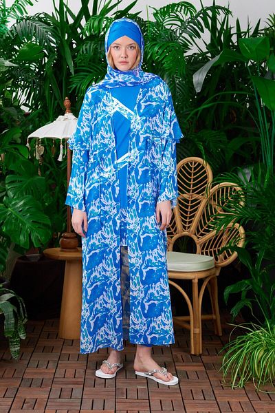 Moodbasic Patterned Chiffon Pareo - Blue