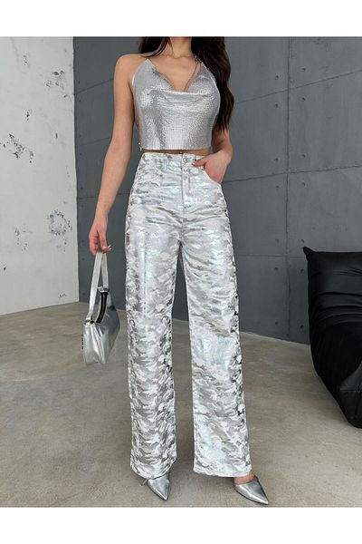 Zeo Basic Zeo Basic Silver Military Pattern Varak Printed Wide Leg Pants