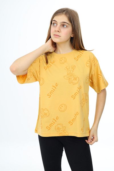 Cansın Mini Mustard Smile Printed Crew Neck T-shirt για κορίτσια 17767