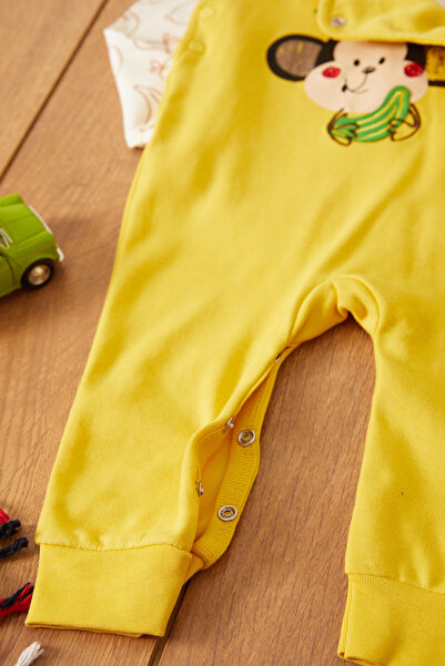 Cansın Mini Yellow Monkey Printed Baby Boy Jumpsuit Set with Badili 17497