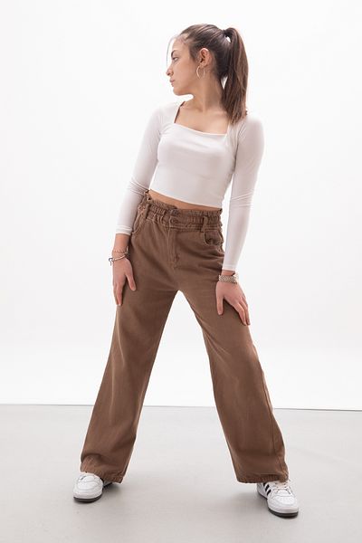 Cansın Mini Pantaloni pentru fetiță, maro, cu talie elastică, cu picioare largi, 17987