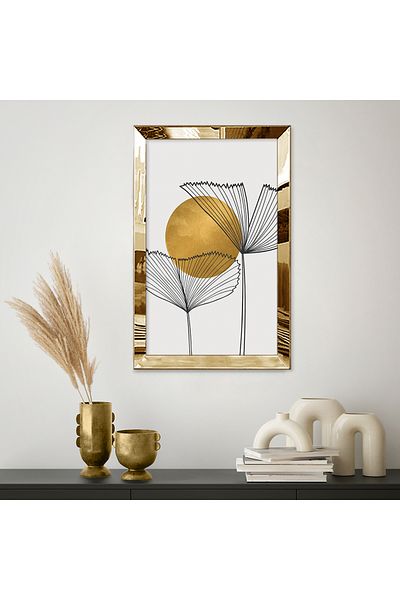 Zevahir Mobilya Dekorasyon Masa MDF cu un singur cadru din plexiglas cu oglinda aurie in stil arta liniei