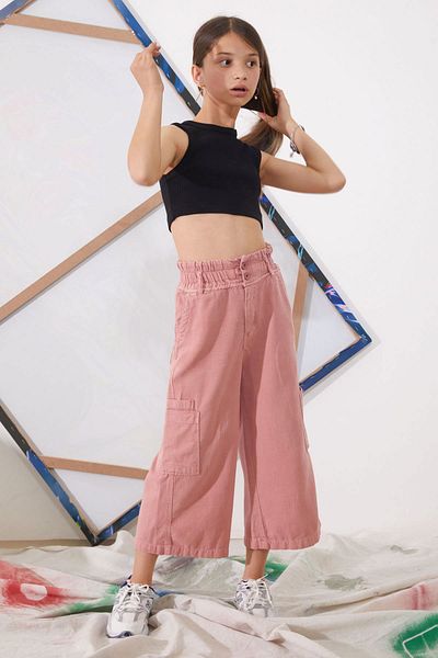 Cansın Mini High Waist Pink Dobby Girl's Trousers - 18925