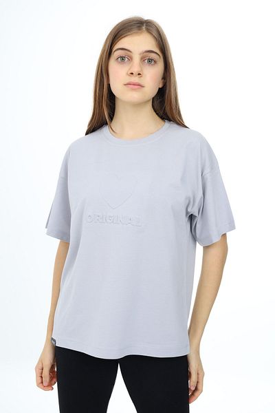 Cansın Mini Γκρι Heart ανάγλυφο T-shirt για κορίτσια με λαιμόκοψη 17793