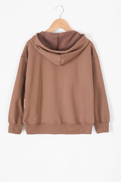 Cansın Mini Kahve Göğüs Yazılı Kanguru Cepli Kapüşonlu Erkek Çocuk Sweatshirt 19341