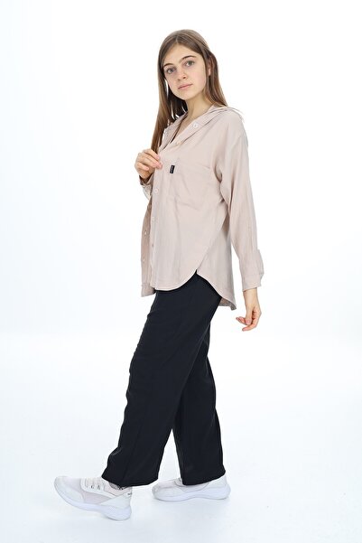 Cansın Mini Cream Girl's Hooded Shirt Suit 17961