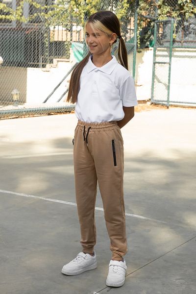 Cansın Mini Girl's School Sweatpants - Cream, Zipper Pocket, 19198