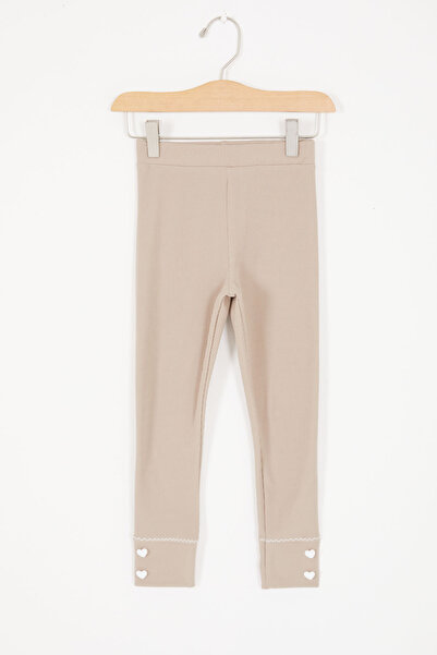 Cansın Mini Krem Kalp Düğmeli Fitilli Kız Çocuk Tayt 16892