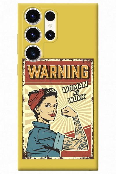 WANNA PROTECT Samsung Galaxy S23 Ultra Yellow Velvet Inside Warning Girl Powe...