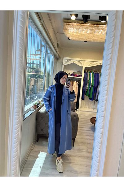 Invee INVEE 6929 - Indigo Trench Coat με λεπτομέρεια ρίγες